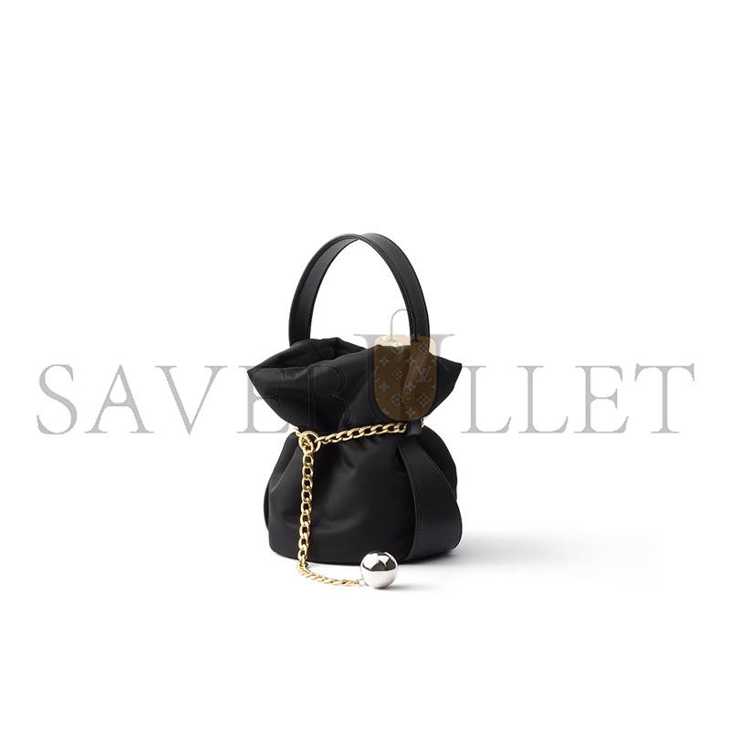 PRADA PETIT SAC NOIR RE-NYLON AND NAPPA LEATHER MINI BUCKET BAG 1BE088 (20*15*14cm)